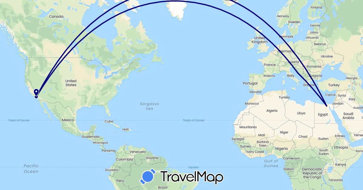 TravelMap itinerary: driving in Egypt, Croatia, United States (Africa, Europe, North America)